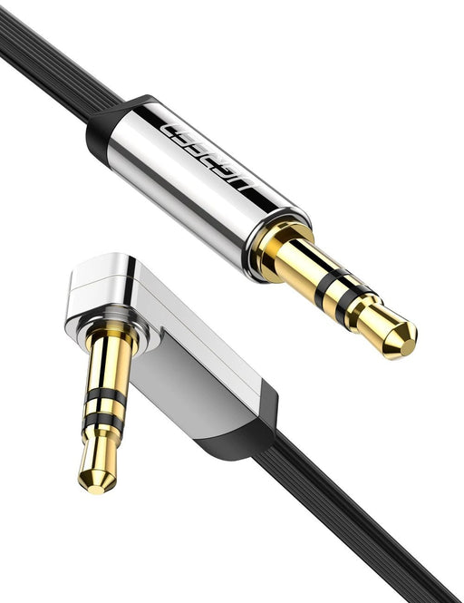 Cablu audio AV119 stereo (3.5 mm jack T/T) design slim unghi 90 grade la un capat 1m negru - Ugreen
