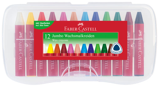 Creioane Cerate Jumbo 12 Culori în Cutie de Plastic Faber-Castell