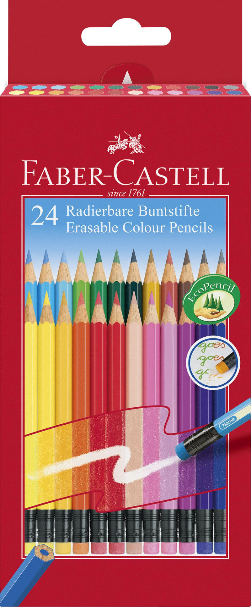 Creioane Colorate Hexagonale cu Gumă 24 Culori Eco Faber-Castell