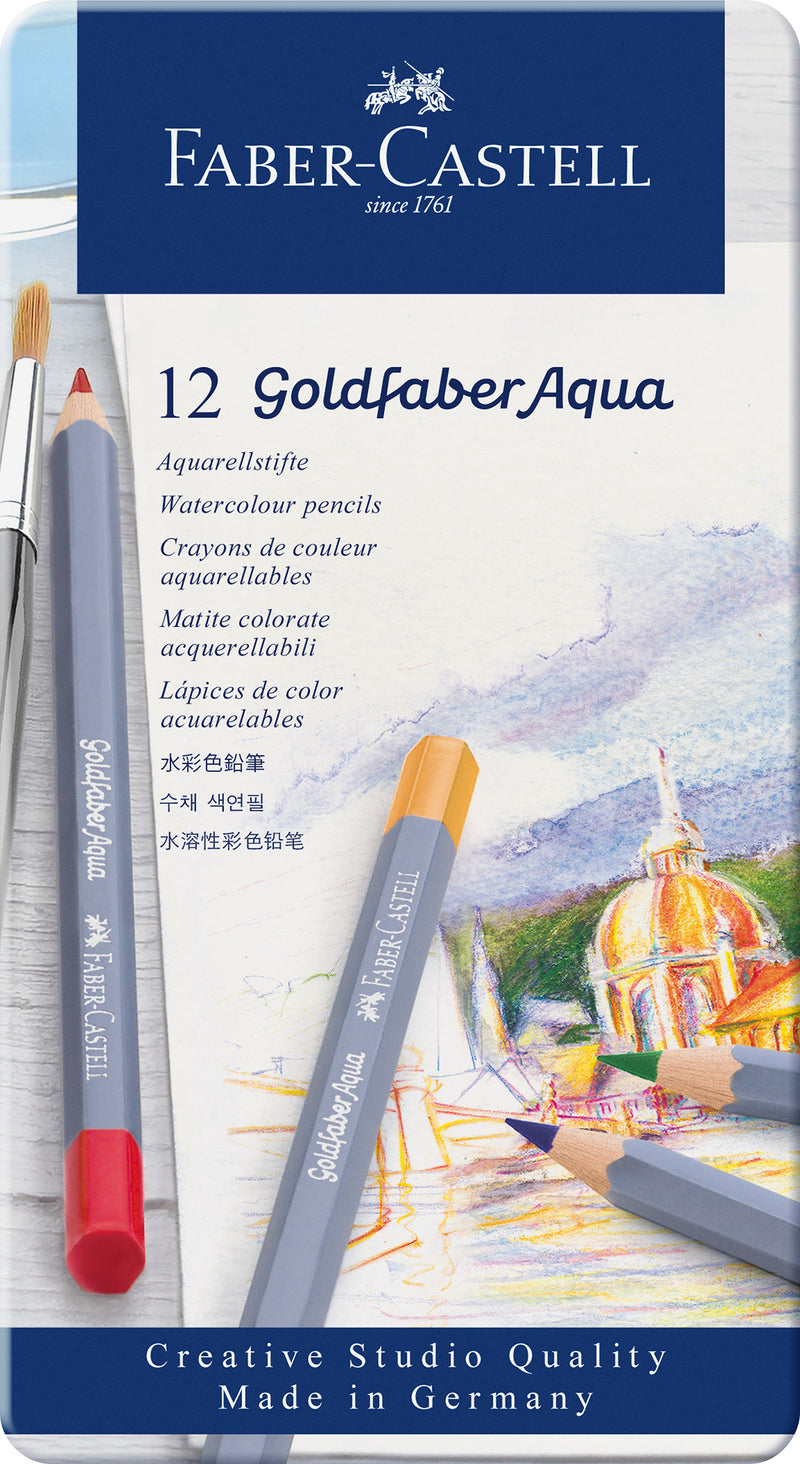 Creioane Colorate Acuarelă Goldfaber Aqua 12 Culori Cutie Metal Faber-Castell
