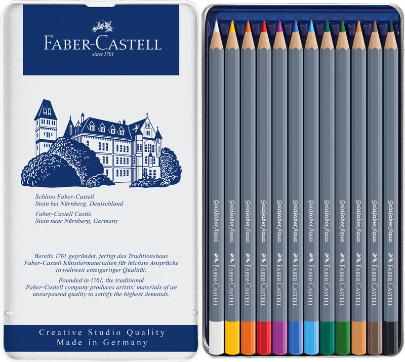 Creioane Colorate Acuarelă Goldfaber Aqua 12 Culori Cutie Metal Faber-Castell