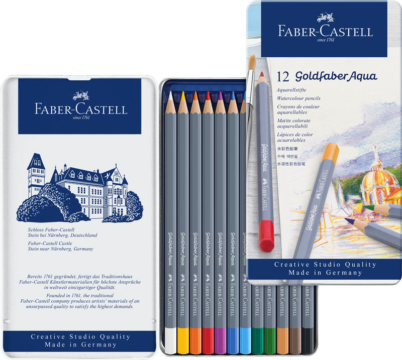 Creioane Colorate Acuarelă Goldfaber Aqua 12 Culori Cutie Metal Faber-Castell
