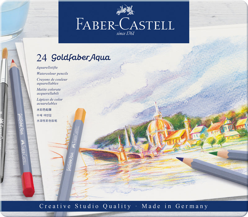 Creioane Colorate Aquarelle Goldfaber Aqua 24 Culori Cutie Metalică Faber-Castell
