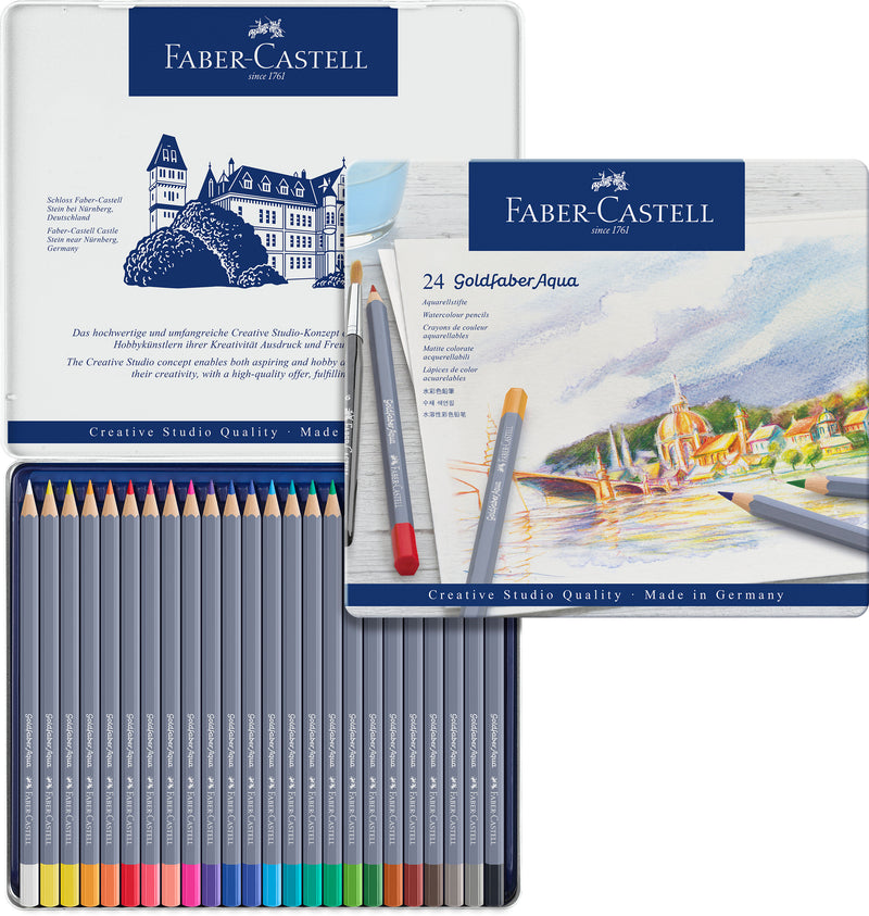 Creioane Colorate Aquarelle Goldfaber Aqua 24 Culori Cutie Metalică Faber-Castell
