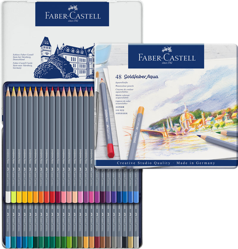 Creioane Colorate Acuarelă Goldfaber Aqua 48 Culori Cutie Metal Faber-Castell