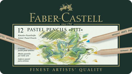 Set Creioane Pastel Pitt 12 Culori Cutie Metal Faber-Castell