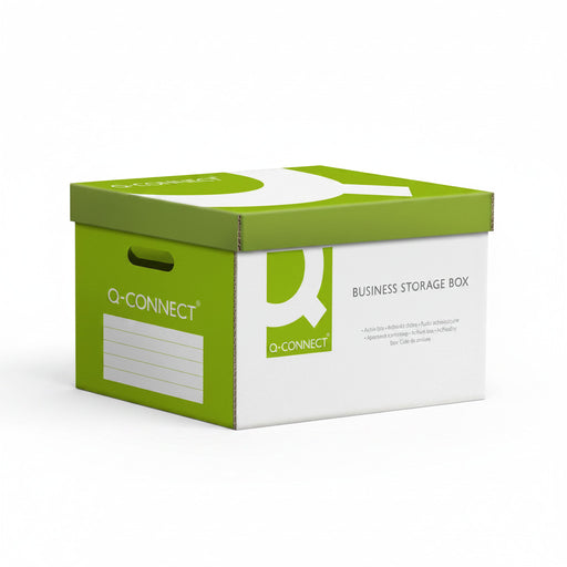 Container Arhivare cu Capac Detașabil Carton 468gsm Alb/Verde 515x305x350mm - Q-Connect