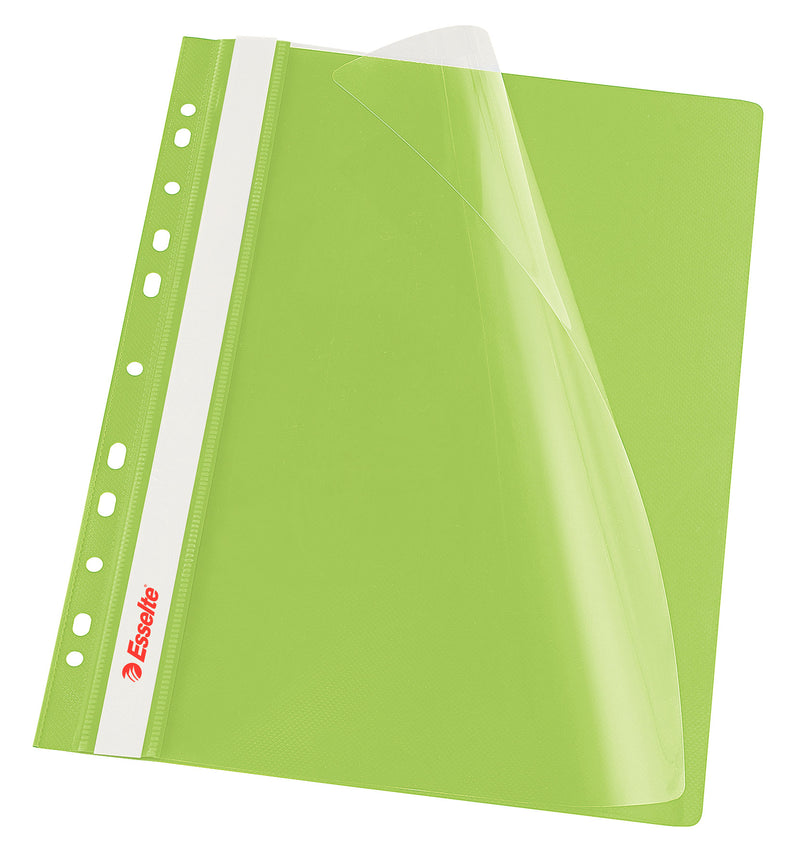 Dosar plastic cu șină și multiperforații verde set 10 buc ESSELTE format A4