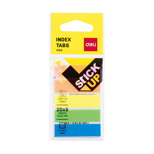 Index Adeziv Plastic 12x44 mm, 5 Culori, 20 File - Deli