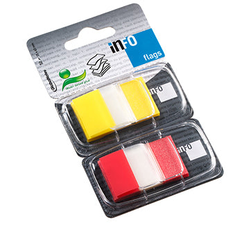 Index Adeziv Plastic 25x43 mm, 50 File, Galben și Roșu - Info Notes