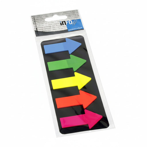 Index Adeziv Plastic Săgeată 25x45 mm, 5 Culori, 25 File/Culoare - Info Notes
