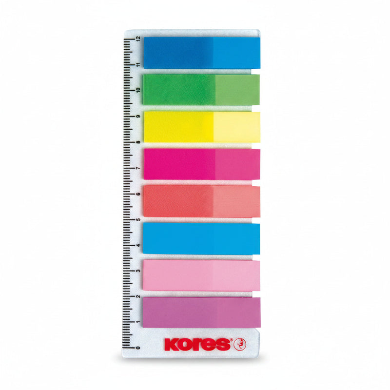 Index Plastic 12x45 mm, 8 Culori, 15 File, cu Riglă - Kores