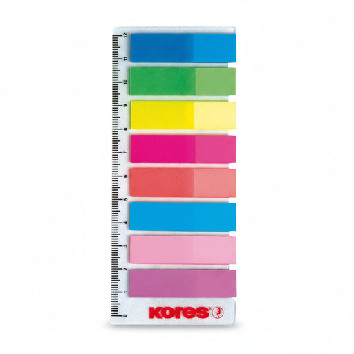 Index Plastic 12x45 mm, 8 Culori, 15 File, cu Riglă - Kores