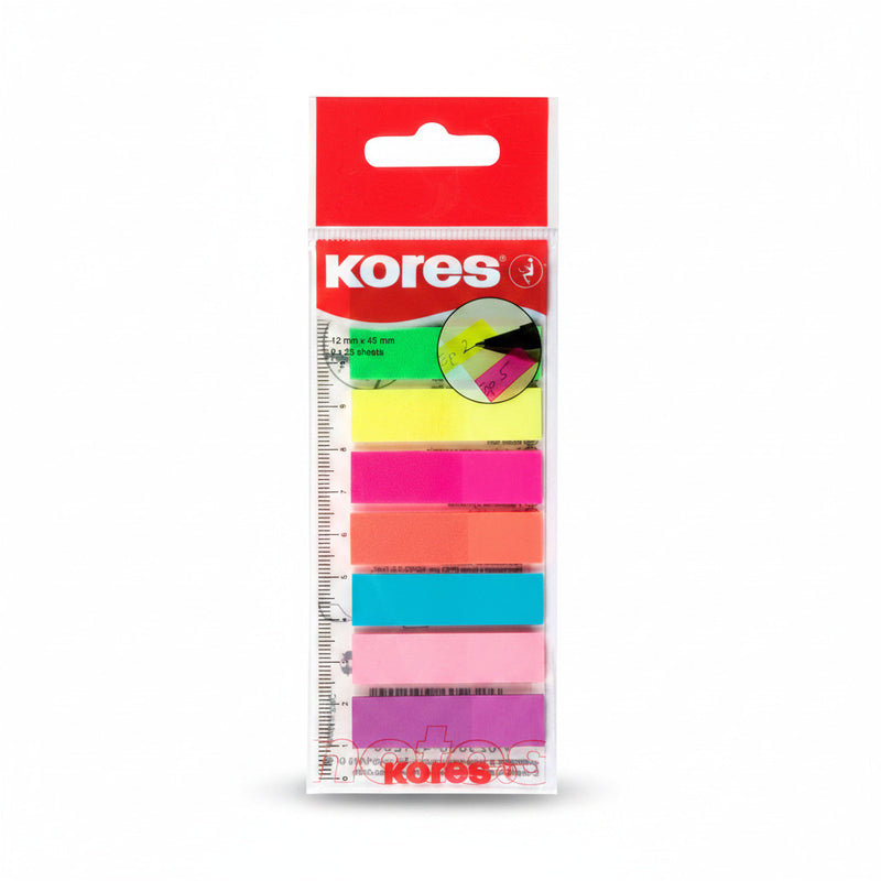 Index Plastic 12x45 mm, 8 Culori, 25 File, cu Riglă - Kores