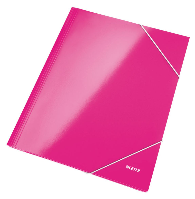 Mapă carton Leitz WOW cu elastic, A4, culoare roz metalizat