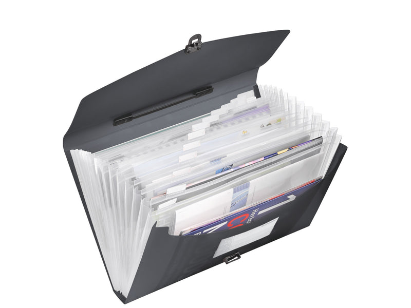 Mapă Plastic 12 Compartimente cu Mâner Neagră VIVIDA - Esselte