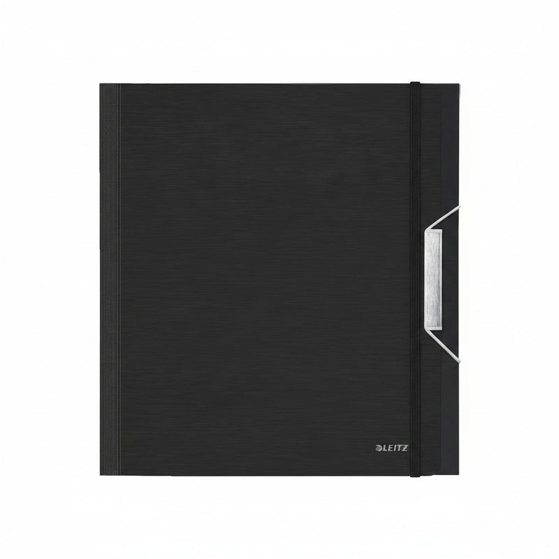 Mapă plastic 6 compartimente negru satin tip proiect Style marca Leitz, mapă din plastic pentru documente