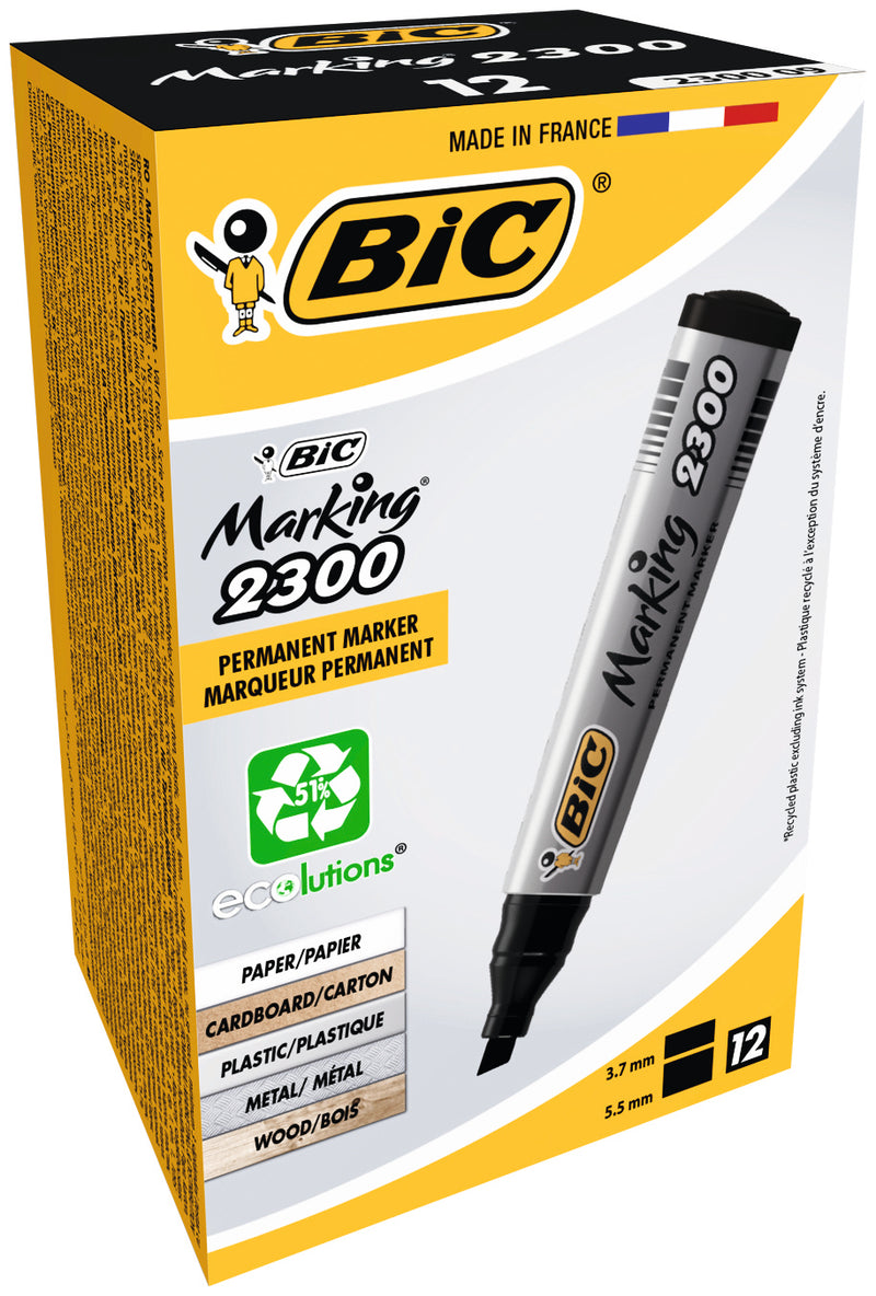 Marker Permanent 2300 Vârf Teșit Negru BIC