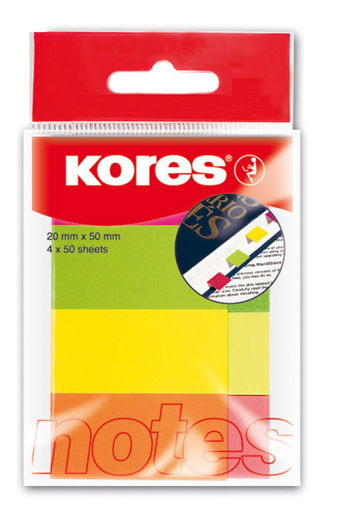 Notes adeziv Kores, index 4 culori neon, 20 x 50 mm, 4 x 50 file