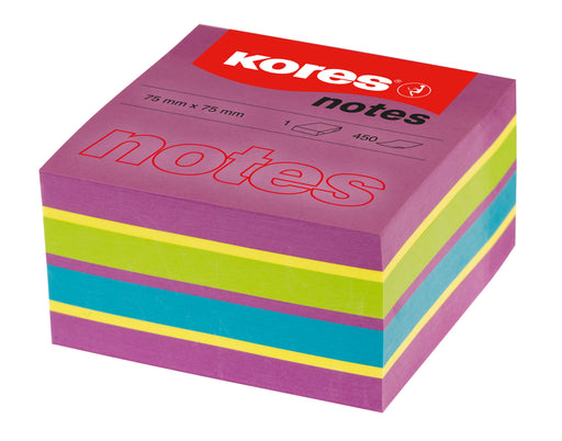 Cub notes adeziv Kores, culori neon mixte Spring, 75 x 75 mm, 450 file