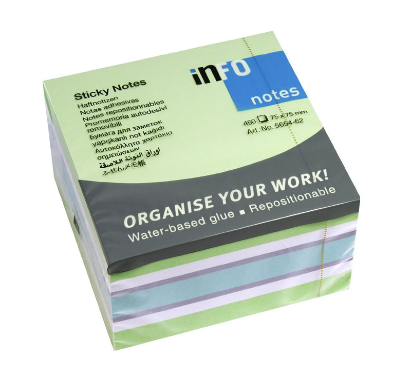 Notes Adeziv 75x75 mm Verde Pal-Alb-Violet-Albastru 450 file Global Notes