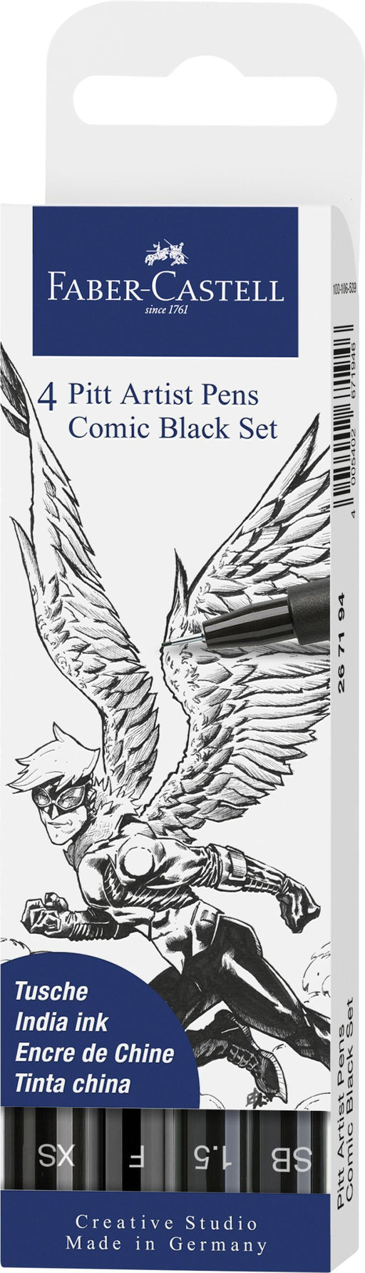Set 4 Markere Pitt Artist Pen Comic Negru Faber-Castell