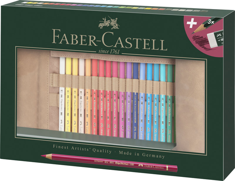Rollup 30 Creioane Colorate Polychromos + 3 Castell 9000 Faber-Castell