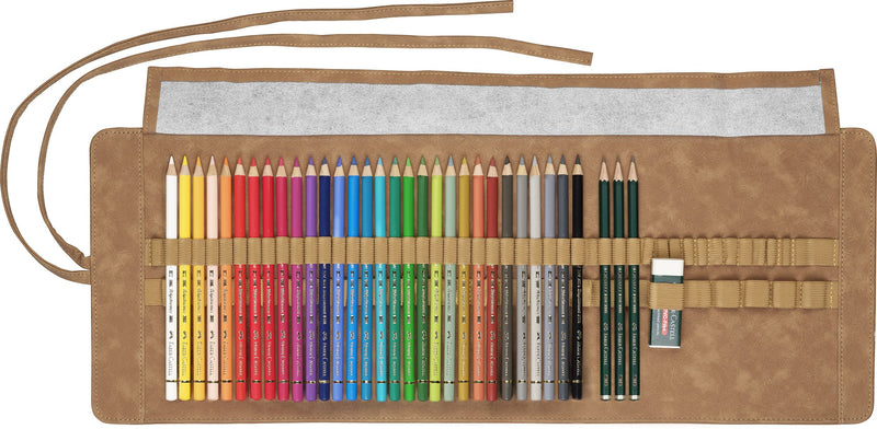 Rollup 30 Creioane Colorate Polychromos + 3 Castell 9000 Faber-Castell