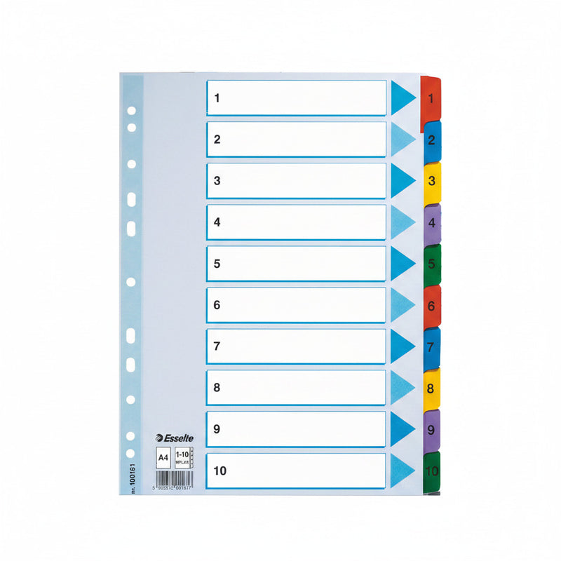 Separator index carton Mylar 1-10 Esselte 225 x 297 mm