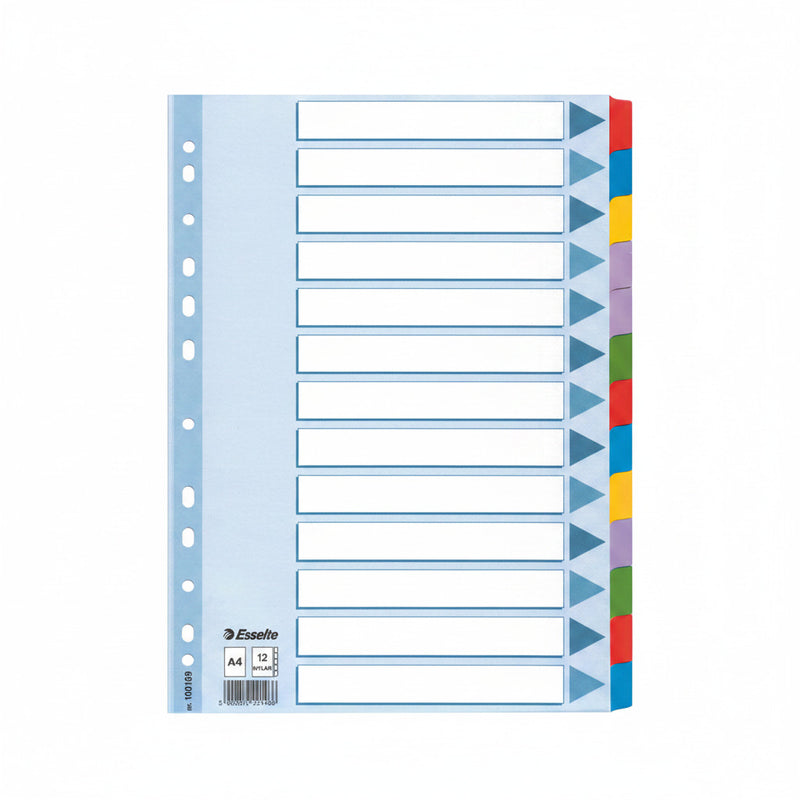 Separator index carton Mylar 12 coli Esselte 225 x 297 mm