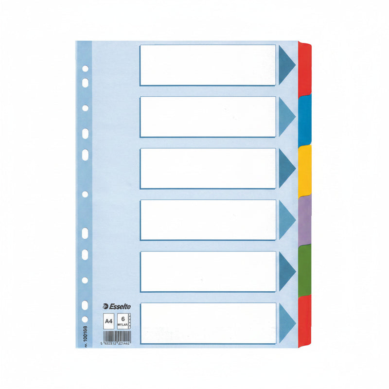 Separator index carton Mylar 6 coli Esselte 225 x 297 mm