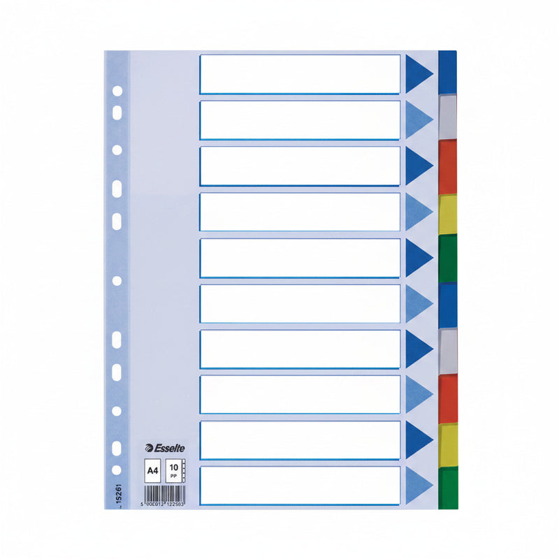 Separator index plastic 10 culori Esselte 225 x 297 mm