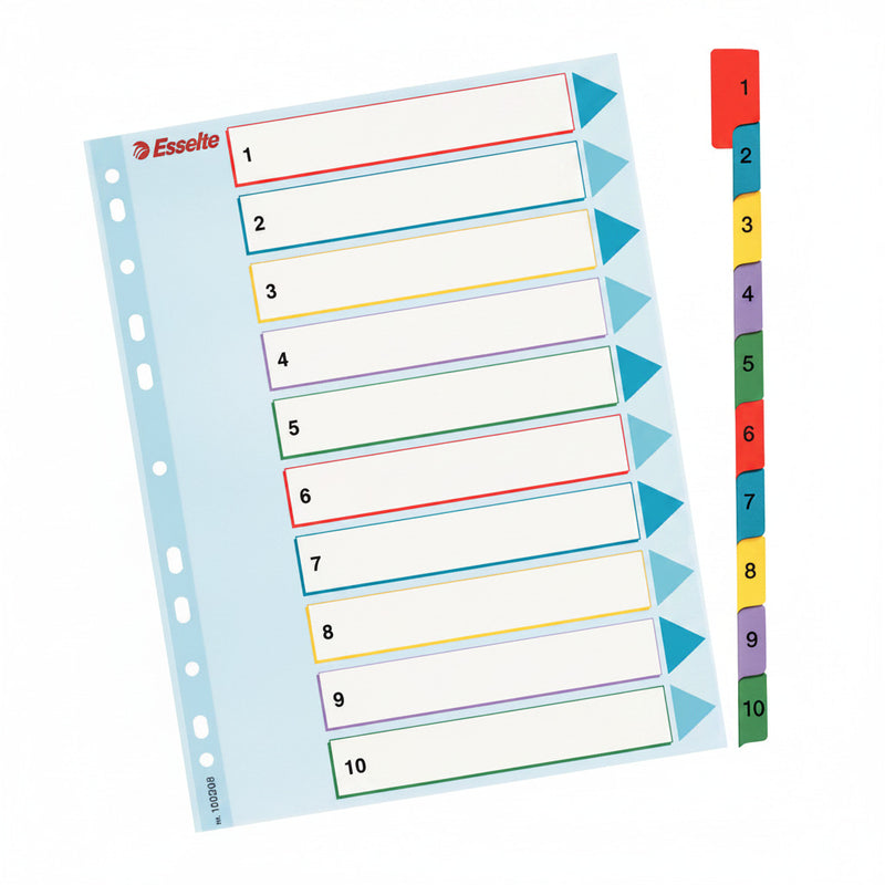 Separator index plastic reinscriptibil 1-10 Esselte 245 x 297 mm