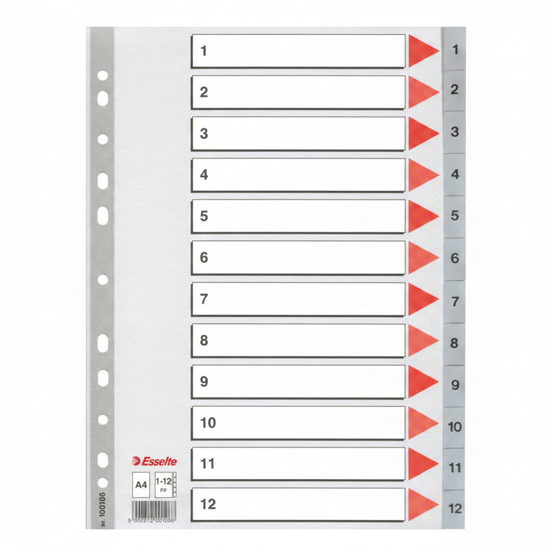 Separator index plastic 1-12 Esselte 225 x 297 mm