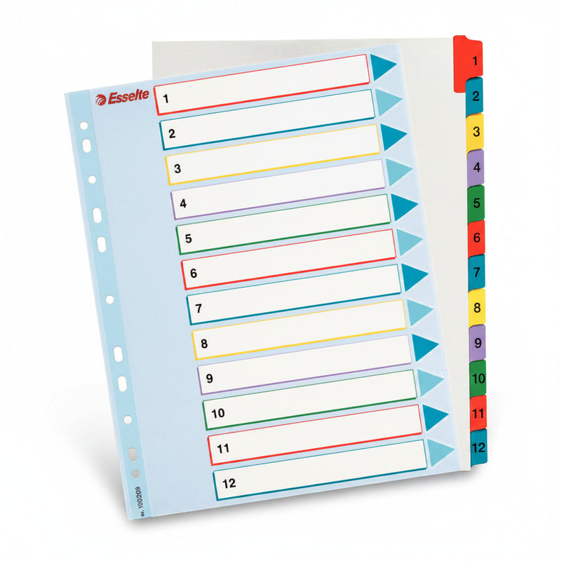 Separator index plastic reinscriptibil 1-12 Esselte 245 x 297 mm