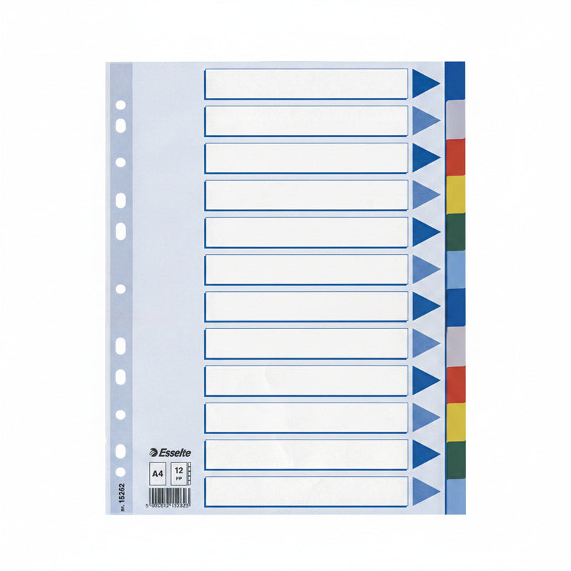 Separator index plastic 12 culori Esselte 225 x 297 mm
