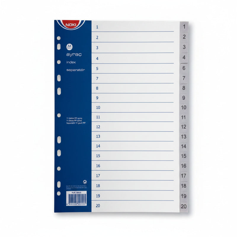 Separator index plastic 1-20 Noki 225 x 297 mm