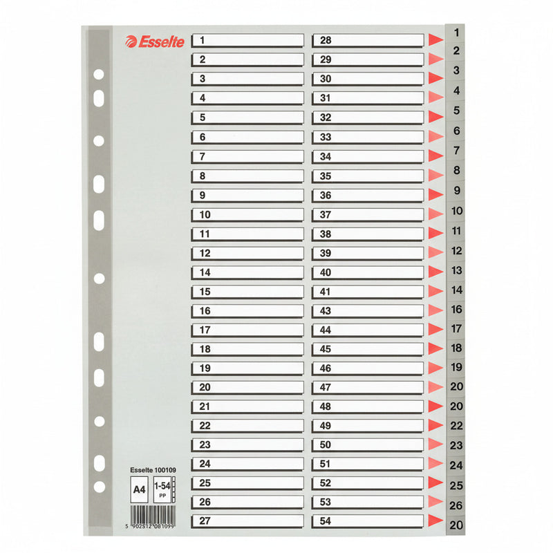 Separator index plastic 1-54 Esselte 225 x 297 mm