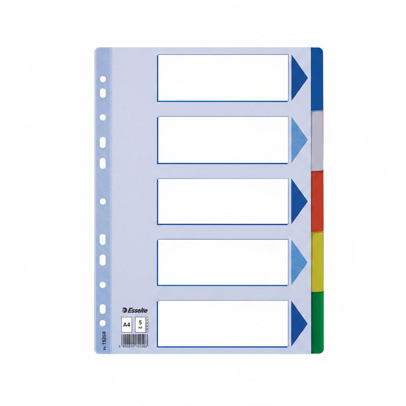 Separator index plastic 5 culori Esselte 225 x 297 mm