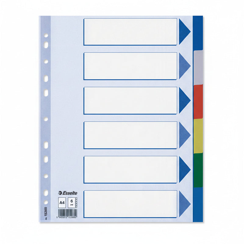 Separator index plastic 6 culori Esselte 225 x 297 mm
