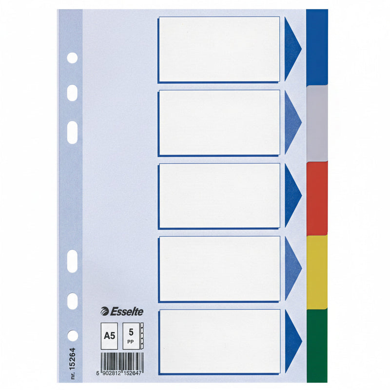 Separator index plastic A5 5 coli Esselte 163 x 210 mm