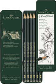 Set Creioane Grafit Castell 9000 6 Buc în Cutie Metalică Faber-Castell