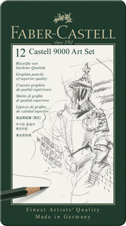 Set Artă Creioane Grafit Castell 9000 12 Buc în Cutie Metalică Faber-Castell