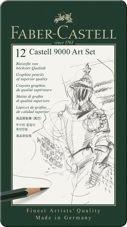 Set Artă Creioane Grafit Castell 9000 12 Buc în Cutie Metalică Faber-Castell