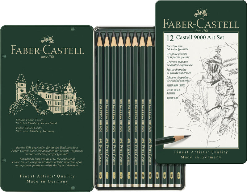 Set Artă Creioane Grafit Castell 9000 12 Buc în Cutie Metalică Faber-Castell