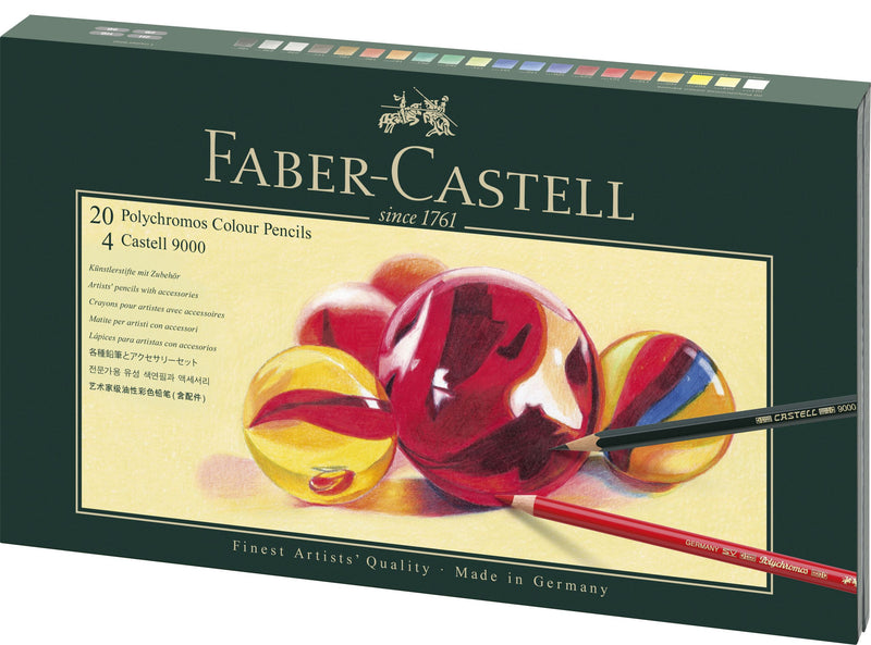 Set Cadou 20 Creioane Colorate Polychromos și 4 Creioane Grafit Castell 9000 Faber-Castell