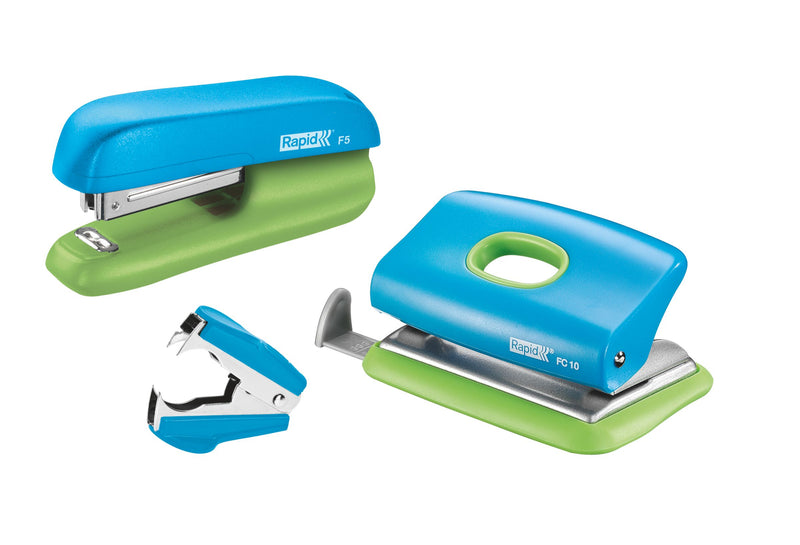 Set birou Rapid: Mini Capsator F5 + Perforator + Decapsator - Roz/Galben