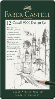 Set Design Creioane Grafit Castell 9000 12 Buc în Cutie Metalică Faber-Castell
