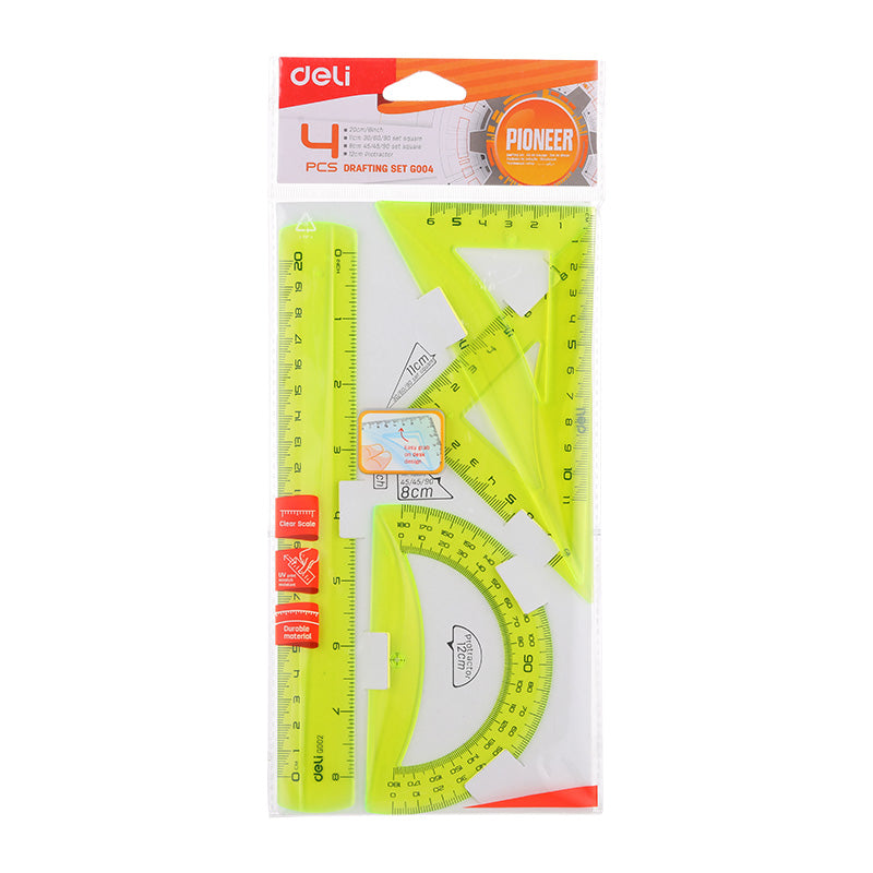 Set Geometrie 4 Piese Fluorescent EG00402 Deli
