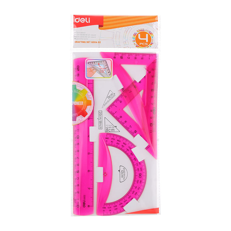 Set Geometrie 4 Piese Fluorescent EG00402 Deli